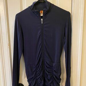 Lucy Zip Up Ruche Navy High Neck Athletic Jacket